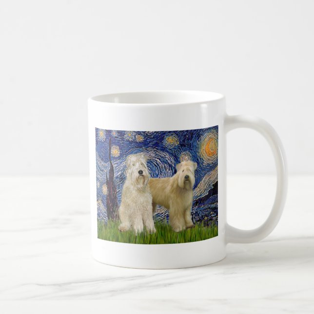 Caneca De Café Noite Estrelada - Wheaten Terriers (dois) (Direita)