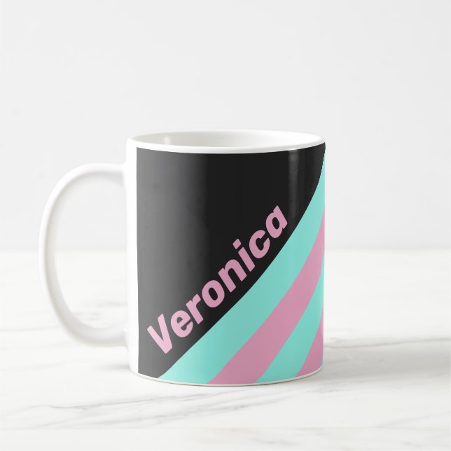 Caneca De Café Noite Retro Listras Prismáticas com Nome (Esquerda)