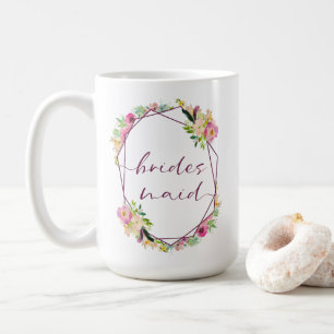 Caneca De Café Noiva Chic com Hortelã e Rosa Floral Dama de Honra