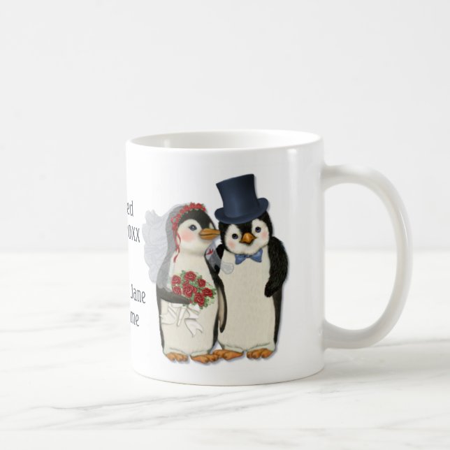 Caneca De Café Noiva de Casamento de Pinguim e Gravata de Groom - (Direita)