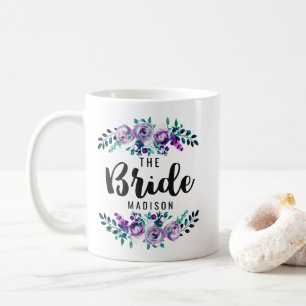 Caneca De Café Noiva de Casamento de Wreath Floral Mint & Purple