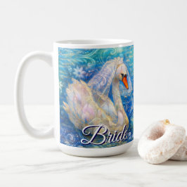 Caneca De Café Noiva de Cisne c/Véu em Azul-Água Branca Personali