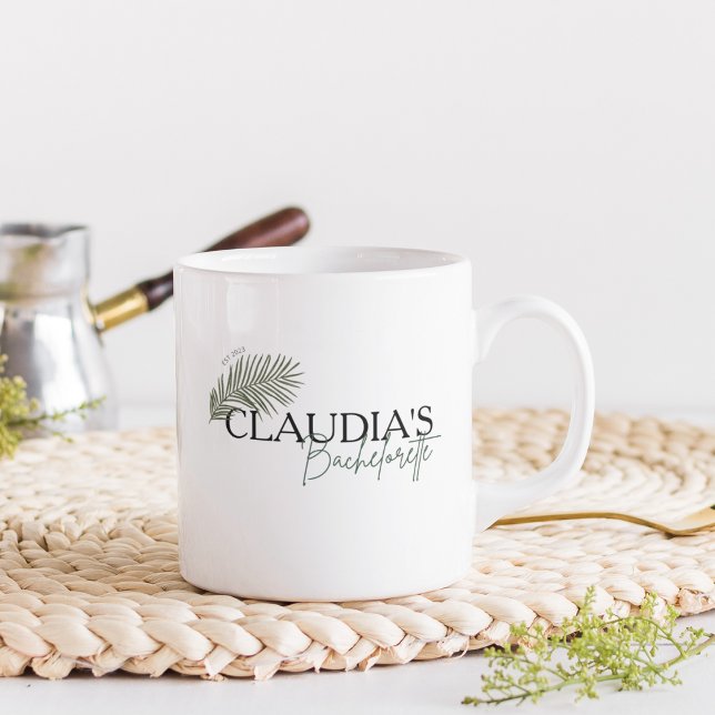 Caneca De Café Noiva de Palma de Miami Chic Personalizado Despedi (Custom Bride Name - Miami Palm Design, Bachelorette party Coffee Mug)