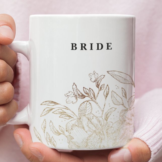 Caneca De Café Noiva do Partido Bridal Botânica Desenhada à Mão E (Criador carregado)