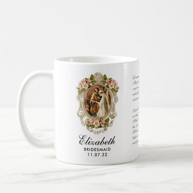 Caneca De Café Noiva Dourada Oração Floral Bridesmaid (Esquerda)