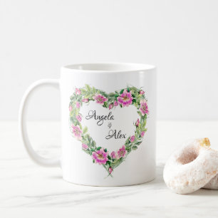 Caneca De Café Noiva e Groom de Borda do Coração Rosa-Rosa-Cor-