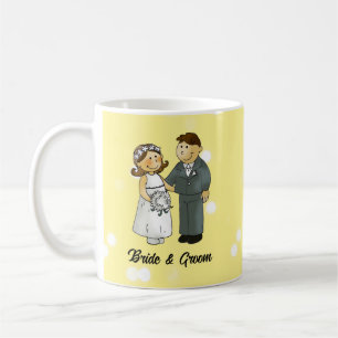 Caneca De Café Noiva e Noivo Celebração de Casamento Fofo