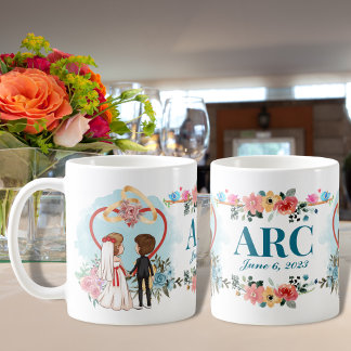 Caneca De Café Noiva e Noivo Data do Casamento Monograma Aniversá