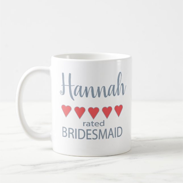 Caneca De Café Noiva & Festa de Casamento 5 Corações Damas de Hon (Esquerda)