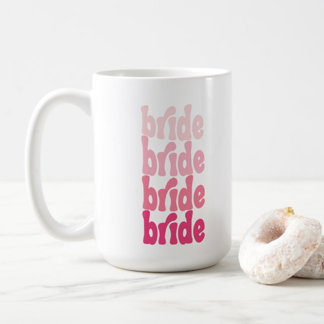 Caneca De Café Noiva fofo rosa retrô, personalizado com nome (Com Donut)