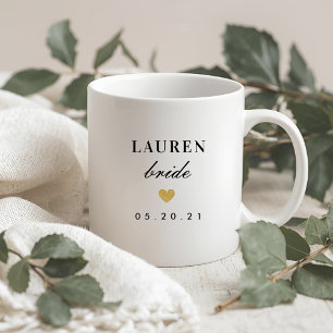 Caneca De Café Noiva Para Ser Coração Dourado Moderno