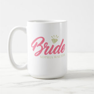 Caneca De Café Noiva Personalizada Moderna Nome Rosa Diamante Bri