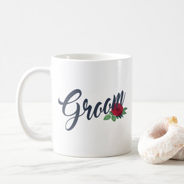 Caneca De Café Noiva Simples Floral Caligrafia de Casamento | Can (Com Donut)