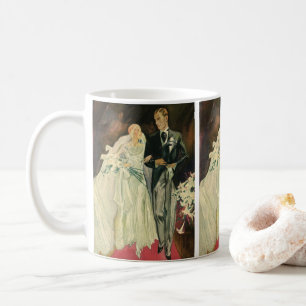 Caneca De Café Noivos recém-casados no casamento Art Déco vintage