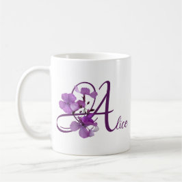 Caneca De Café Nome Alice bonito, púrpura, floral, fofo