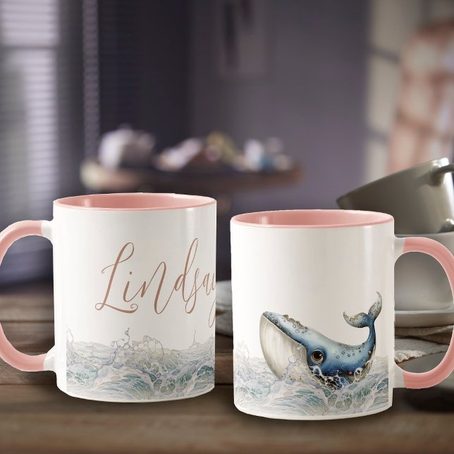 Caneca de Café Nome Amante do Oceano Baleia (Criador carregado)