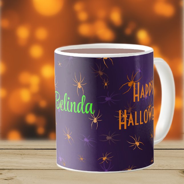 Caneca De Café Nome, aranhas laranja assustadoras do Halloween 11 (Criador carregado)
