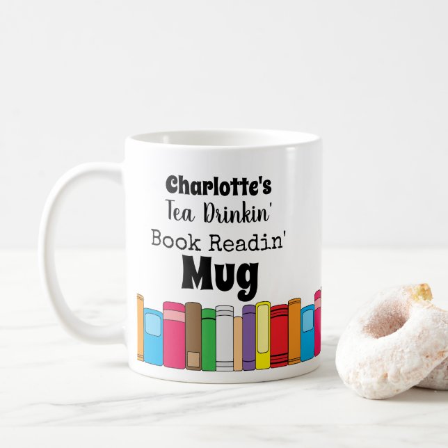 Caneca De Café Nome Bebendo Tea, Leitura de Livro (Com Donut)
