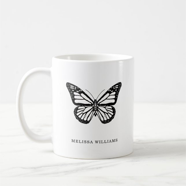 Caneca De Café Nome Borboleta Preto e Branco (Esquerda)