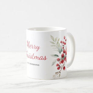 Caneca De Café Nome Botânico Floral de Berry Vermelho Natal