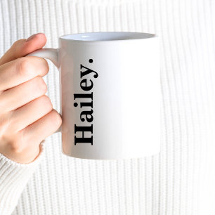 Caneca De Café Nome branco preto mínimo Elegante clássico monogra