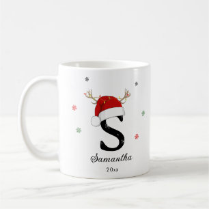 Caneca De Café Nome Carta Santa Hat   Monograma   Inicial persona