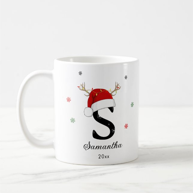 Caneca De Café Nome Carta Santa Hat | Monograma | Inicial persona (Esquerda)