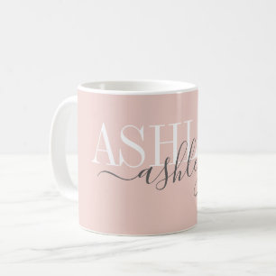 Caneca De Café Nome Chic Monograma Cinza Cor-de-rosa Esbranquiça