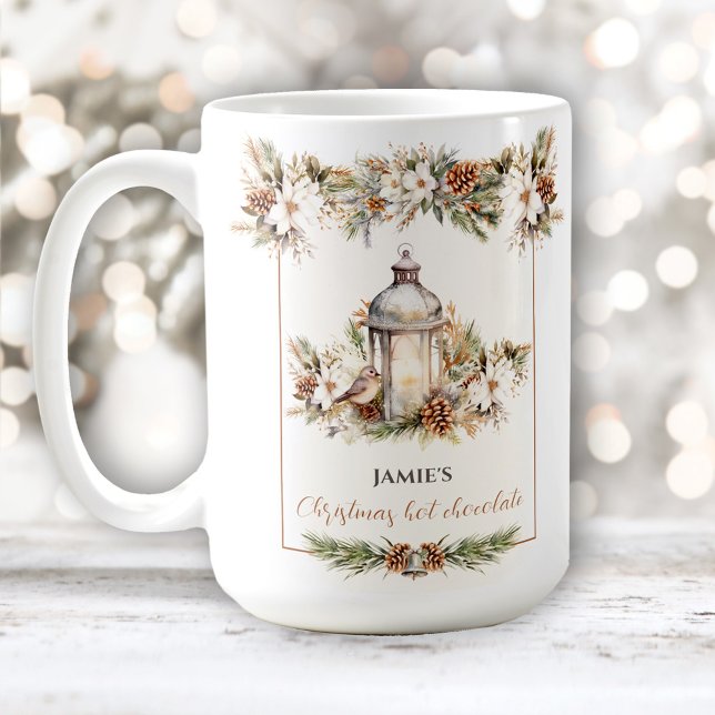 Caneca De Café Nome clássico elegante Natal quente com cacau gran (Elegant Classic Name Hot Cocoa Christmas Large Coffee Mug)