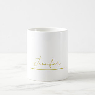 Caneca De Café Nome cor dourada profissional minimalista moderno 