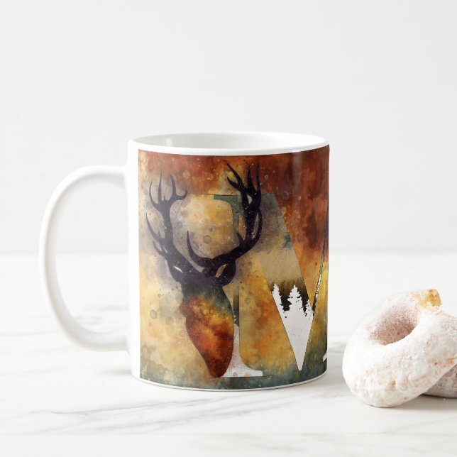 Caneca De Café Nome da Cabine da Família Deer Monograma Azul (Com Donut)