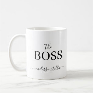 Caneca De Café Nome da Chefe em Preto e Branco Moderno Presente