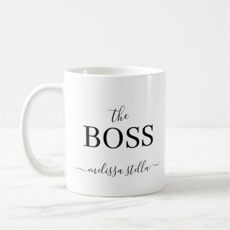 Caneca De Café Nome da Chefe em Preto e Branco Moderno | Presente