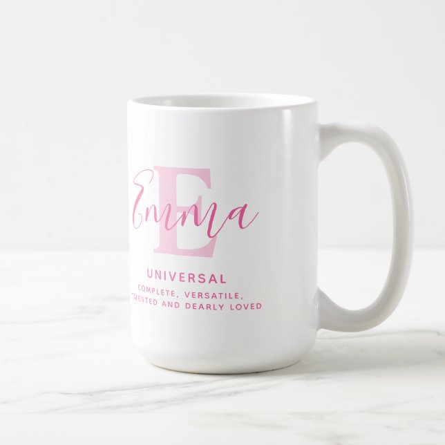 Caneca De Café Nome da Emma significado e texto rosa monograma (Direita)