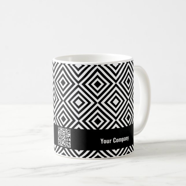 Caneca De Café Nome da Empresa Código QR Site Preto e Branco Padr (Frente Esquerda)