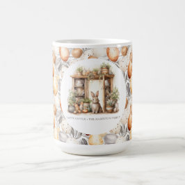 Caneca De Café Nome da Família Beige Páscoa Rabbit