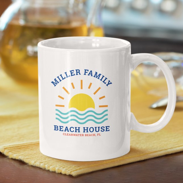 Caneca De Café Nome da família correspondente Summer Sunset Beach (Criador carregado)