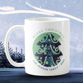 Caneca De Café Nome da família da árvore de Natal Festivo