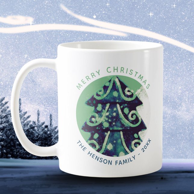 Caneca De Café Nome da família da árvore de Natal Festivo (Criador carregado)
