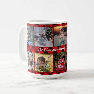 Caneca De Café Nome da família de colagem de fotos da família na 