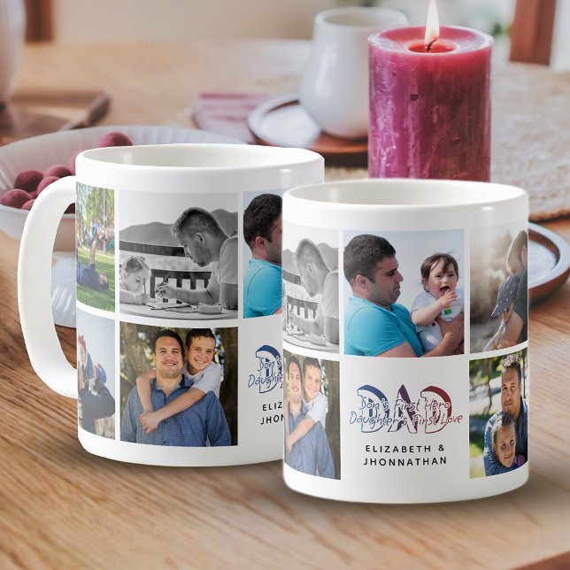 Caneca De Café Nome da Família de Colagem de Fotos de Filha e Fil (Criador carregado)