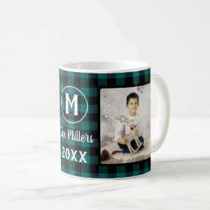 Caneca De Café Nome da Família de Feriados da Xadrez Verde 2 Ano