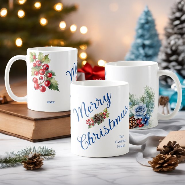 Caneca De Café Nome da Família de um Monte de Frutas de Azevinho  (Criador carregado)