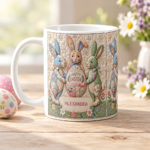 Caneca De Café Nome da Família do Coelho de Páscoa com Remendo Fa