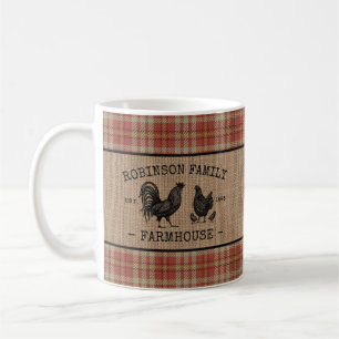 Caneca De Café Nome da família Farmhouse Vintage Red Xadrez Burl