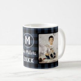 Caneca De Café Nome da Família Feriado de Xadrez Azul 2 Ano Fotog