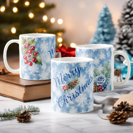 Caneca De Café Nome da Família Floco de Neve Azul Ano de Natal