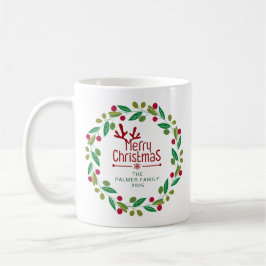 Caneca De Café Nome da Família Floral de Natal Simples Elegante