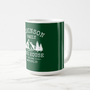 Caneca De Café Nome da Família Lago Árvores Floresta Verde Grande
