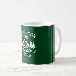 Caneca De Café Nome da família Lago House Trees Forest Green